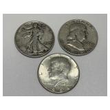 3 Silver Half Dollars