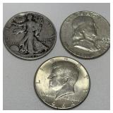 3 Silver Half Dollars