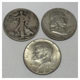 3 Silver Half Dollars