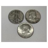 3 Silver Half Dollars