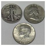 3 Silver Half Dollars