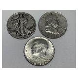 3 Silver Half Dollars