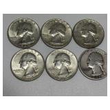 6 Washington Silver Quarters