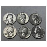 6 Washington Silver Quarters