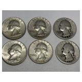 6 Washington Silver Quarters