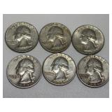 6 Washington Silver Quarters