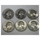 6 Washington Silver Quarters