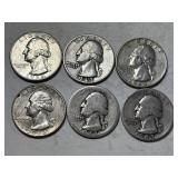 6 Washington Silver Quarters