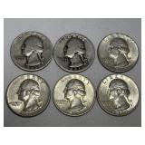 6 Washington Silver Quarters