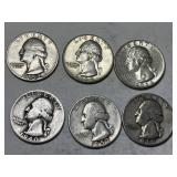 6 Washington Silver Quarters