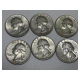 6 Washington Silver Quarters