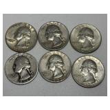 6 Washington Silver Quarters