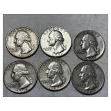 6 Washington Silver Quarters