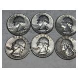 6 Washington Silver Quarters