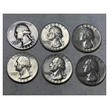 6 Washington Silver Quarters