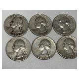 6 Washington Silver Quarters