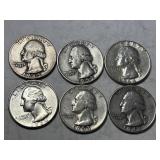6 Washington Silver Quarters