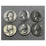 6 Washington Silver Quarters