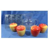 Vintage Milk Glass Jam Jars,Glass Etched Pitcher