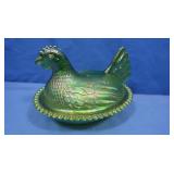 Vintage Carnival Glass Iridescent,Lime Green hen