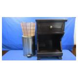 Wood Nightstand 15.5x12.5x23",Metal Step-on Trash