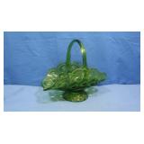 L.E. Smith Moon&Stars Green Glass Basket&L.E.