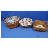 3 Longaberger Baskets,2 Cloth Lined