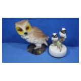 Vintage Chalkware Owl Statue&Owl Music Box