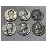 6 Washington Silver Quarters