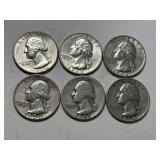 6 Washington Silver Quarters