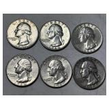 6 Washington Silver Quarters