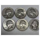 6 Washington Silver Quarters