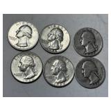 6 Washington Silver Quarters
