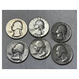 6 Washington Silver Quarters