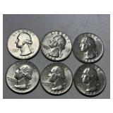 6 Washington Silver Quarters