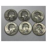 6 Washington Silver Quarters