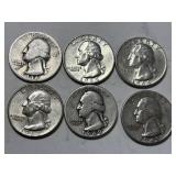 6 Washington Silver Quarters