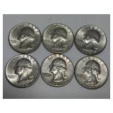 6 Washington Silver Quarters