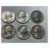 6 Washington Silver Quarters