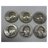 6 Washington Silver Quarters