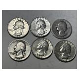 6 Washington Silver Quarters