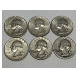 6 Washington Silver Quarters