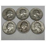6 Washington Silver Quarters
