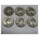 6 Washington Silver Quarters
