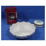 Lenox Divided Bowl,Lenox Sm Container&Christmas