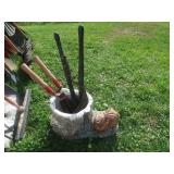 Concrete Planter&Asst. Garden Tools