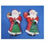 2 Vintage Hand painted Ceramic Santas