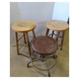 2 Wooden Stools 22.5"H& 1 Metal Stool 18"H