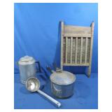 Vintage Wooden Washboard,Metal Coffeepot,Metal
