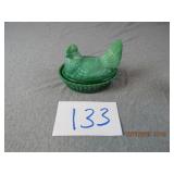 Vintage Westmoreland Green Slag Hen on Nest